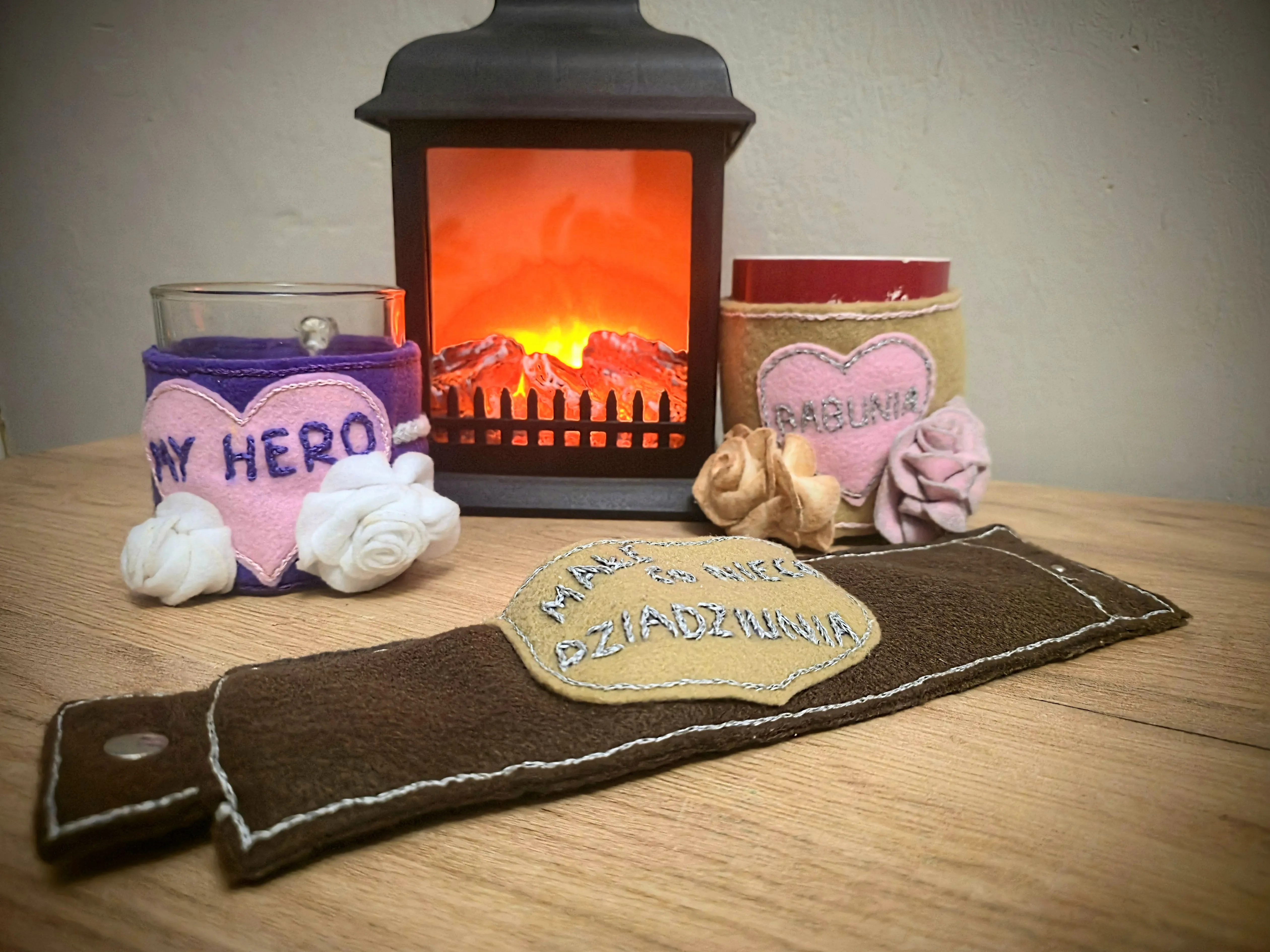 Ręcznie robione otulacze na kubek - dla Babci i Dziadka, personalizowany, filcowy